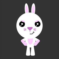 Angry rabbit. Cute cartoon character. Gray background. Flat design. Vector illustration