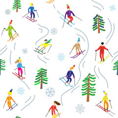 Ski sport in the mountains, seamless pattern. Vector graphic illustration