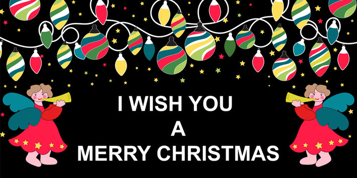  Cute angels and lanterns.  . Vector illustration. Minimal invitation design for Christmas and New Year. Winter holiday decorations