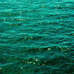 The emerald green water of the Baltic Sea glistens in the sun a few days after midsummer, near the Island of Nicklösa in the Åland Islands, Finland.