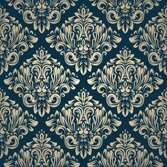 Damask vintage seamless pattern on navy background - 234499903