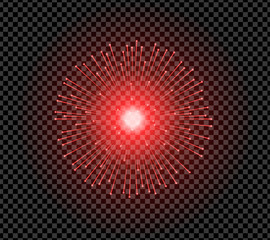 Realistic red sparkle effect isolated on transparent background. Firework, explosion, galaxy, fiery sparks concept. Vector illustration