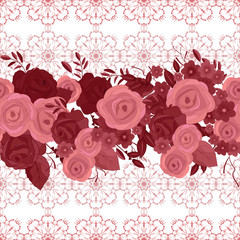 Vector floral ethnic seamless pattern in watercolor style with flowers and leaves. Gentle, spring, summer floral background. monochrome shades