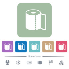 Paper towel flat icons on color rounded square backgrounds