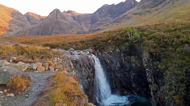 Fairy Pools in autumn at Glenbrittle at the foot of the Black Cuillin Mountains, Isle of Skye