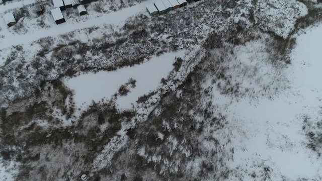 Winter landscape at the bird`eye view