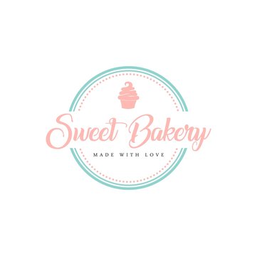 Sweet Bakery and Dessert Logo, Sign, Template, Emblem, Flat Vector Design