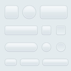 White interface buttons. Set of blank geometric shaped 3d icons
