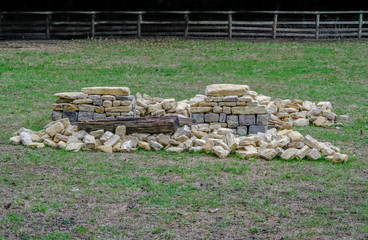 Practice area for making a dry stone wall.
