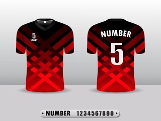 Football shirt design T-shirt sports black and red color. Inspired by the abstract. Front view and rear EPS10 illustration.