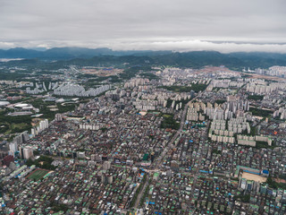 The view to Seoul city from the air. South Korea