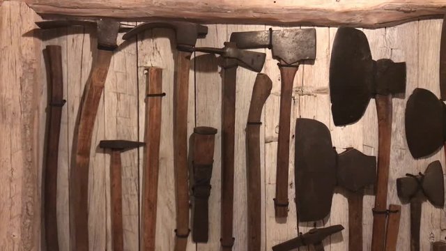 Old farming tools on wall