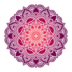 Gradient mandala. Circle ethnic ornament. Hand drawn traditional indian round element. Spiritual meditation yoga henna theme. Unique print. Template for design.