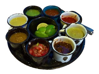 Mexican condiments and salsas, isolated