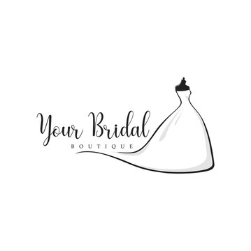 Monochrome Bridal Boutique Logo, Mannequin, Fashion, Beautiful Bride, Vector Design