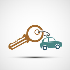 Icon key with keyring. Logo car sharing.
