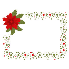 Christmas square frame with poinsettia. Holiday decoration element isolated on a white background.