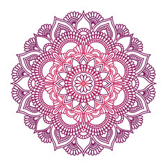 Gradient mandala. Circle ethnic ornament. Hand drawn traditional indian round element. Spiritual meditation yoga henna theme. Unique print. Template for design.