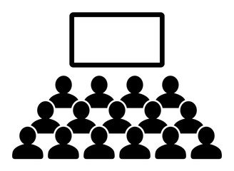 Auditorium with crowd of people and blank blackboard / black vector icon