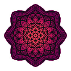 Gradient mandala. Circle ethnic ornament. Hand drawn traditional indian round element. Spiritual meditation yoga henna theme. Unique print. Template for design.