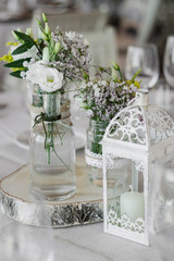 flowers arrangement and decoration rustic interior design in wedding table