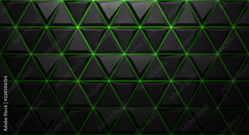 Wall mural black background texture with green lines. 3d rendering.