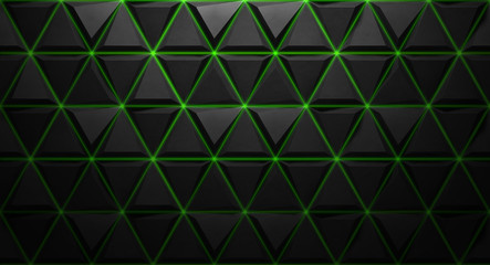 Black background texture with green lines. 3d rendering.