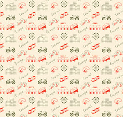 Seamless pattern of Europe vector illustration sketch colored red green