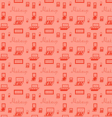 Seamless pattern of makeup vector illustration sketch colored red coral