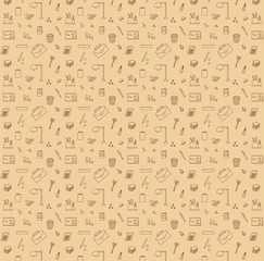 Seamless pattern of office vector illustration sketch colored nude brown
