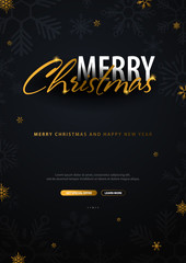 Fototapeta na wymiar Merry Christmas and Happy New Year. Dark background with gold snowflakes. Vector illustration.