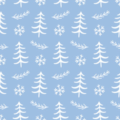 Winter forest tree doodles seamless pattern