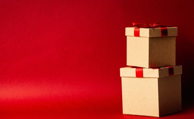 Gift boxes on red background