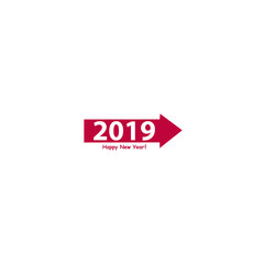 Creative happy new year 2019 design. Flat design with shadow. Outline.