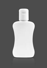 white cosmetic product bottle isolated on gray background