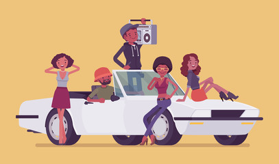 Cabriolet car with teens