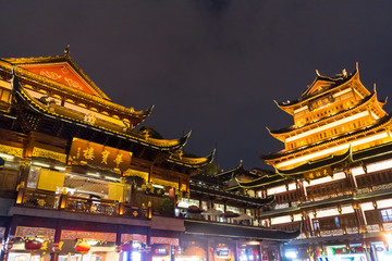 Shanghai. The buildings in the Yuyuan garden at night.