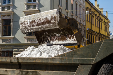 Truck snow cleaner removes snow utility service tractor parts fuel oil soot rust old bolts nuts piston background ancient city