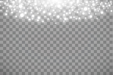 Vector falling snow effect isolated on transparent background with blurred bokeh.