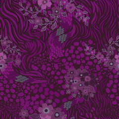 Trendy Mix animal skin prints , zebra, tiger, snake, safari africa seamless pattern vector design for fashion,fabric . Decorated with tropical flowers and leaves