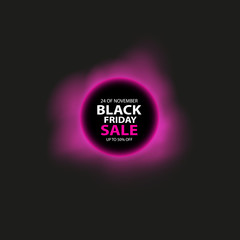 Black friday sale glowing neon sign and smoke on the black background. Light vector background for your advertise, discounts and business