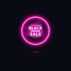 Black friday sale glowing neon sign and smoke on the black background. Light vector background for your advertise, discounts and business