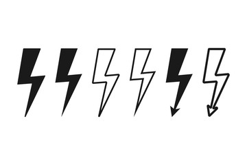 Set with lightning bolt. voltage. electricity. power signs. Vector Illustration