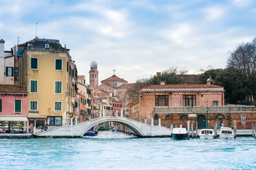 VENICE, ITALY - December 21, 2017 : View of water street and old buildings in Venice, ITALY