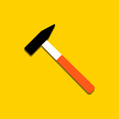 Vector colorful illustration icon of hammer. Home repair tool sign symbol. Flat cartoon design. Yellow background