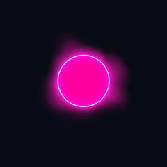 Red round frame with smoke. Shining circle banner. Isolated on black transparent background. Vector illustration