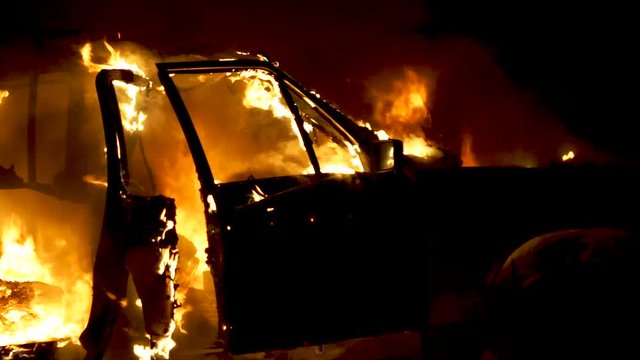 Burning Car Sedan, Side View