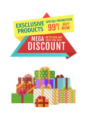Special offer vector banner with pile of boxes