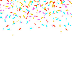 Colorful bright confetti isolated on white background. Festive vector illustration