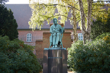 Copenhagen, Denmark - October 10, 2018:View of S&oslash;ren Kierkegaard sculpture in the Biblioteks Have